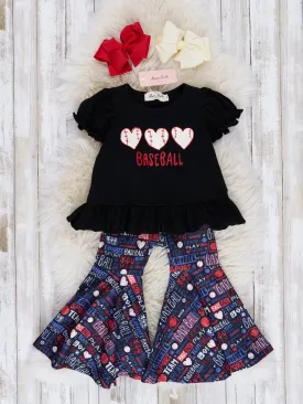 Black Baseball Hearts Bell Bottom Outfit