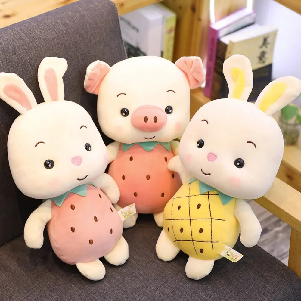 Fruity White Kawaii Bunny Piggy Stuffed Animals Plushies