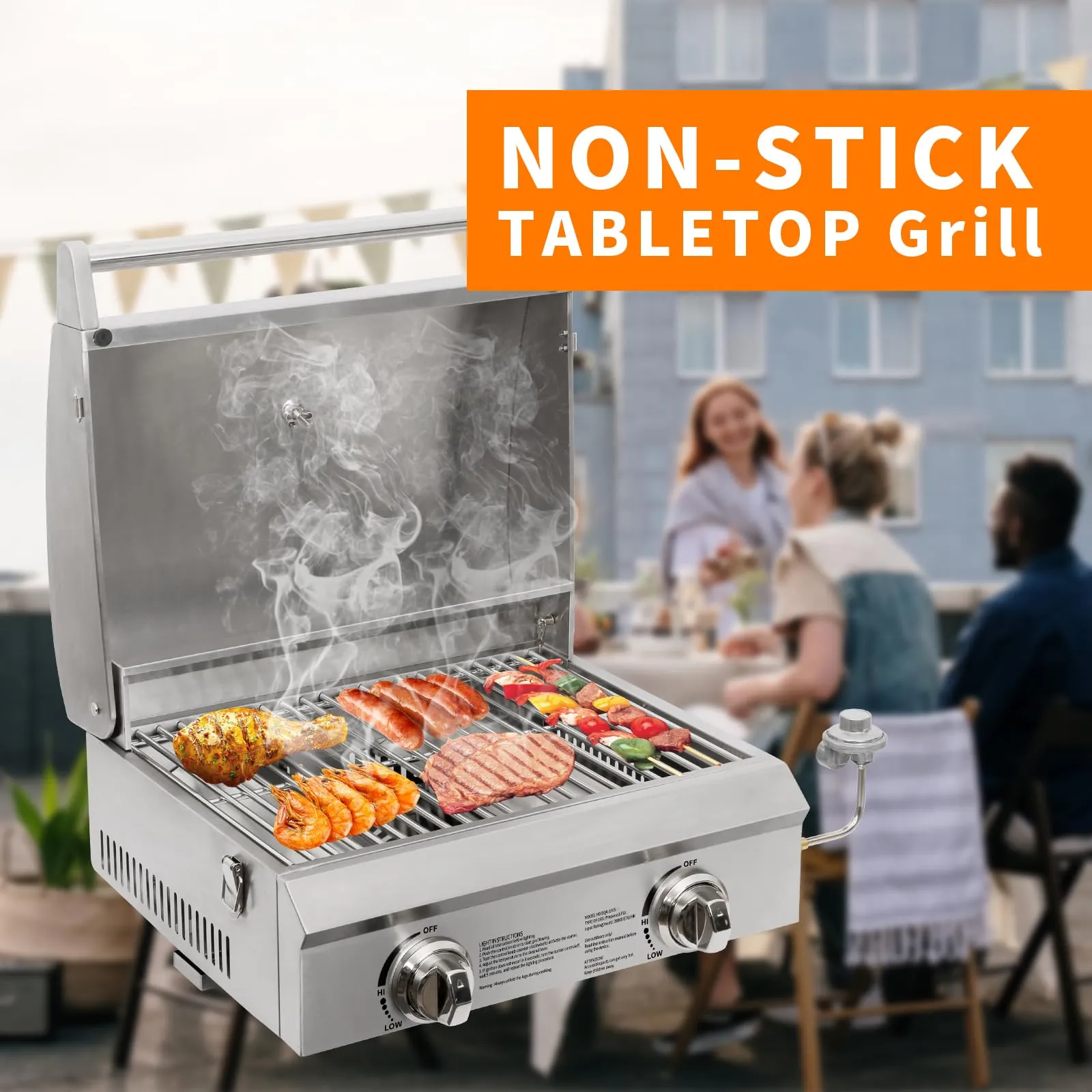 Hykolity 20 in. Portable Tabletop Gas Grill, 20,000 BTU Propane Gas Grill with Travel Locks & Built in Thermometer, Stainless Steel Table Top Camping Grill with Foldable Legs for Outdoor, Cooking