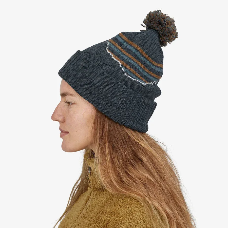 Patagonia Powder Town Beanie Fitz Roy Stripe Knit: Smolder Blue