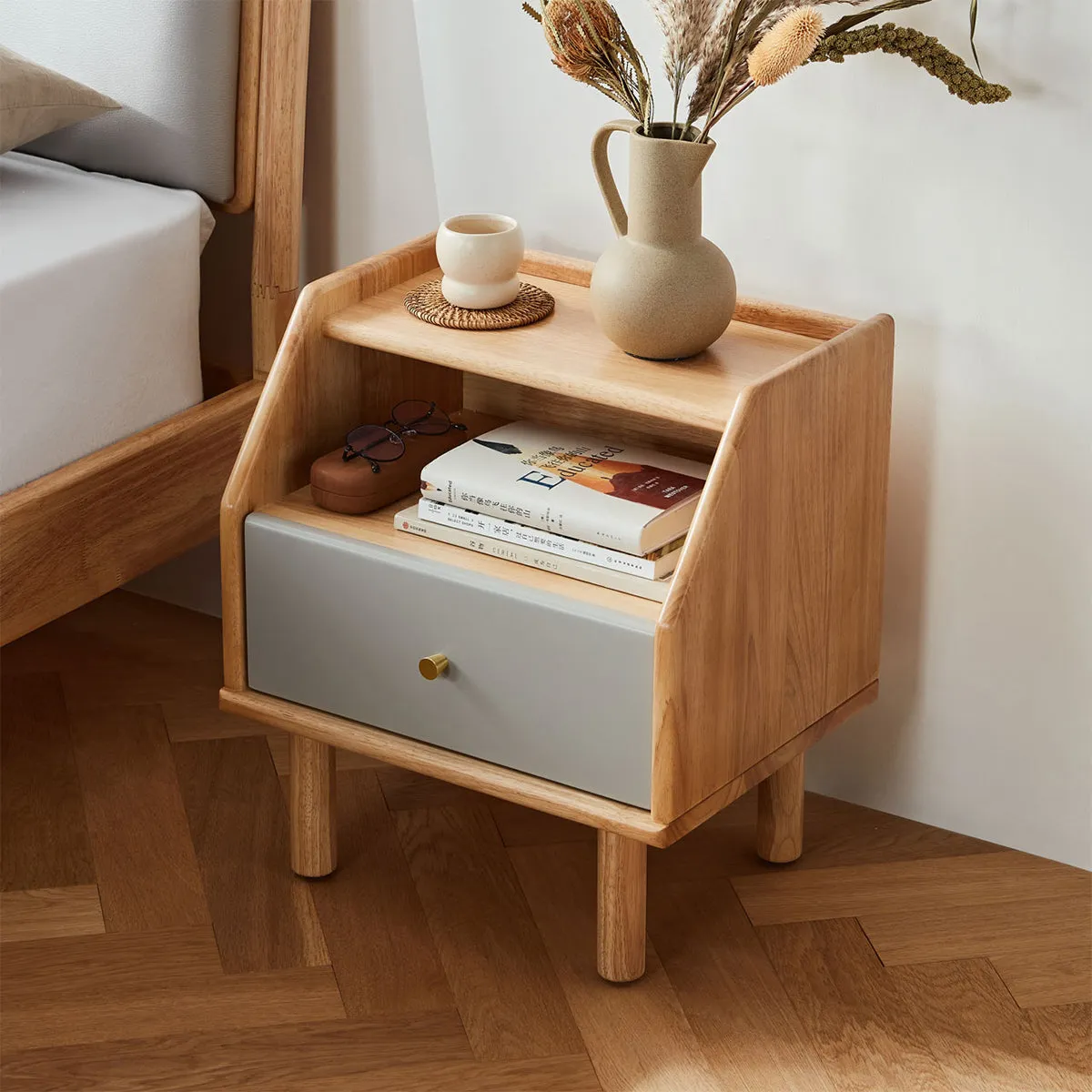 Refreshing Grey Bedside Table