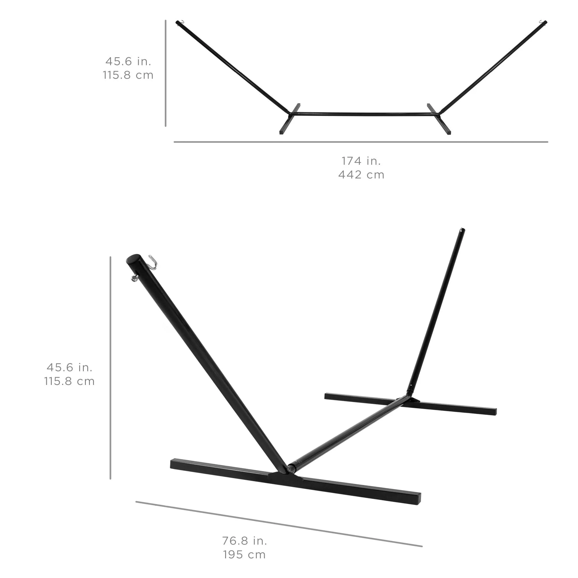 Steel Hammock Stand, Weather-Resistant w/ Adjustable Hanging Hooks - 15ft