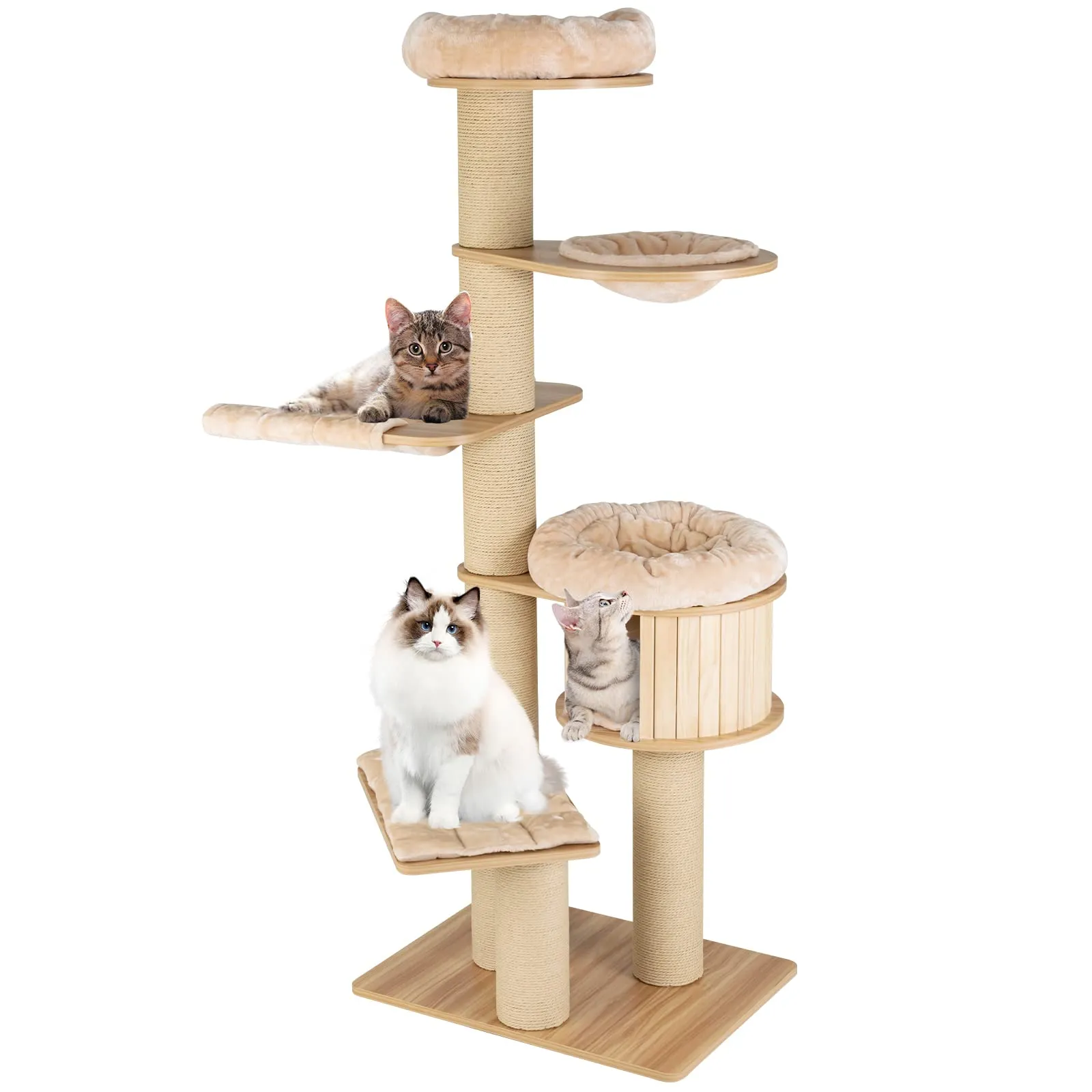 Tangkula Large Cat Tree Tower, Multi-Level Tall Cat Tree with Sisal Posts, Hammocks & Hanging Basket for Indoor Large Cats